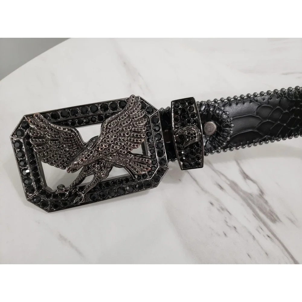 SIZE 4XL - DNA PREMIUM WEAR BELT BLACK EAGLE Rhinestones Western y2k gothic mens
